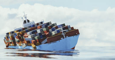container ship tipping and losing cargo