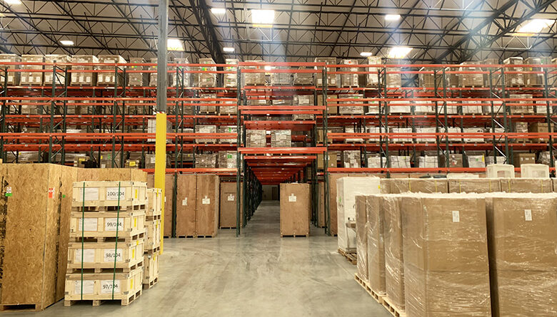 Warehouse with freight and racks