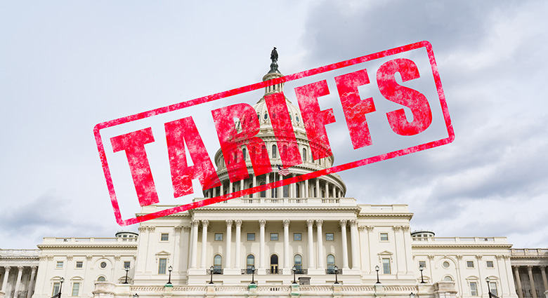 Tariffs stamped over the image of the U.S. Capitol
